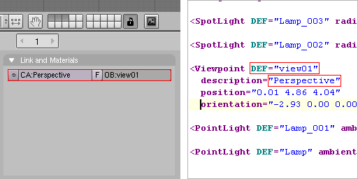 Using Blenders camera OB and CA Name for DEF/USE and the description of a Viewpoint